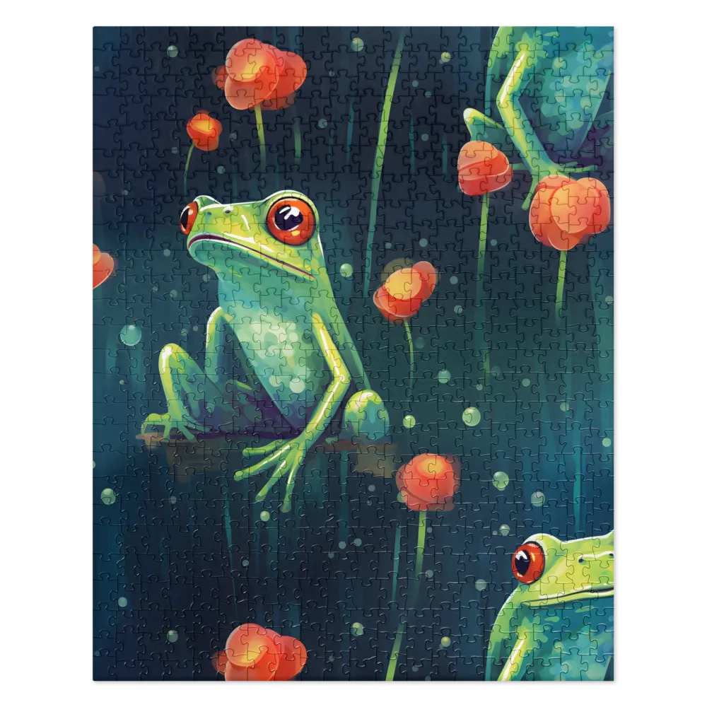 Playful Frogs in a Lush Pond | Jigsaw Puzzle | 520 pieces