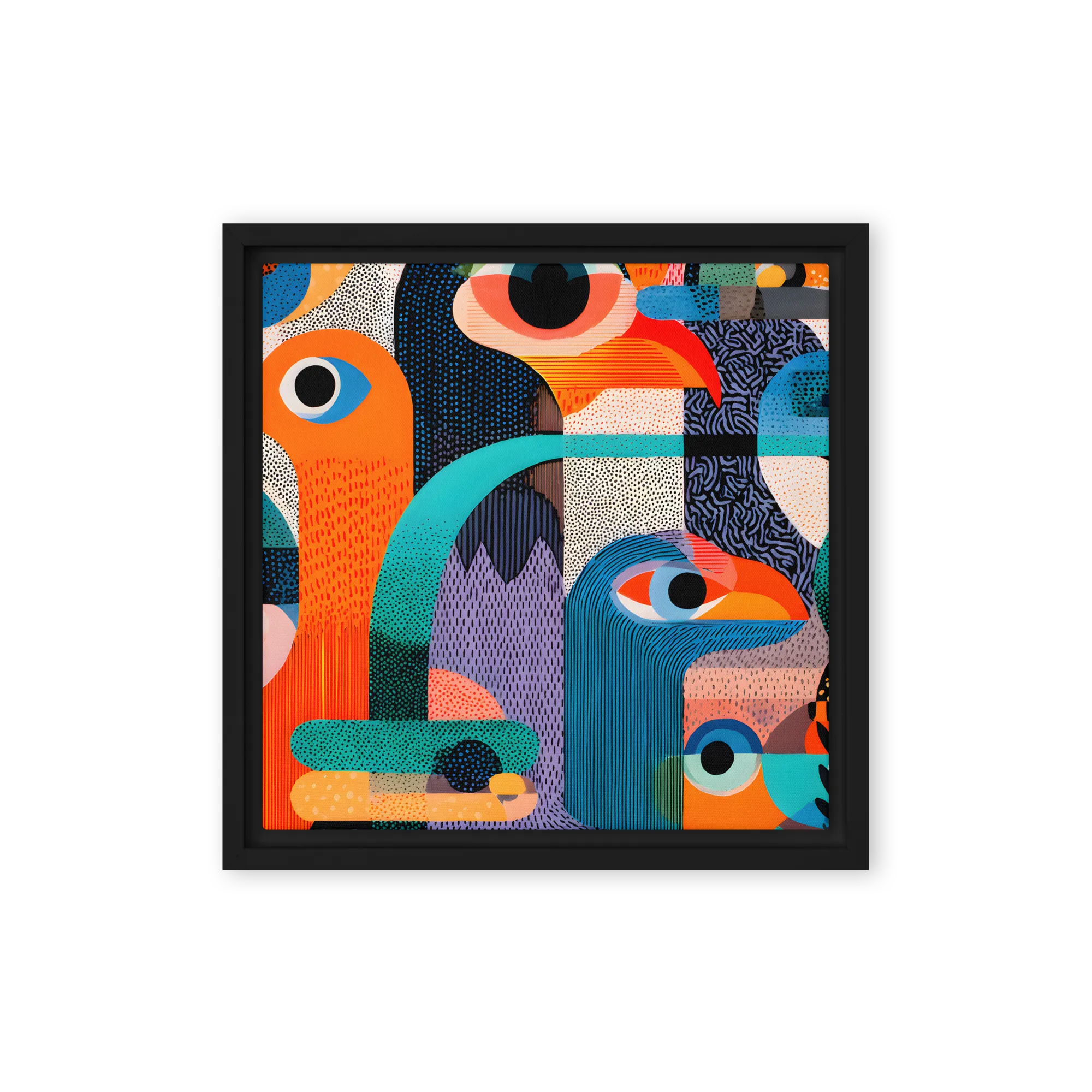 Whimsical Bird Assemblage 
 Canvas with Black Frame