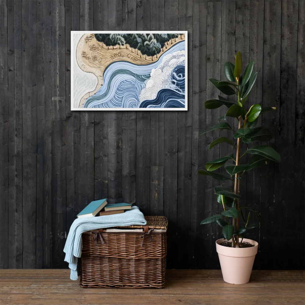 Oceanic Harmony: A Tranquil Landscape | Canvas with White Frame | 20″×30″