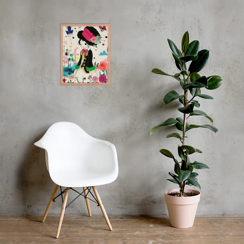 Whimsical Garden Reverie | Poster with Red oak Frame | 16″×20″
