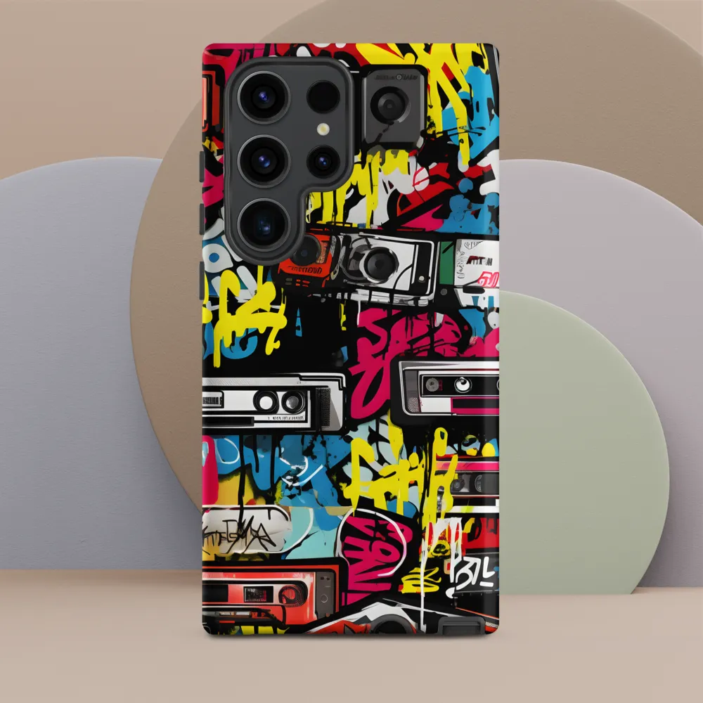 Urban Nostalgia: A Retro Cassette Explosion | Phone Case |  S23 Ultra | Tough Case | Matte