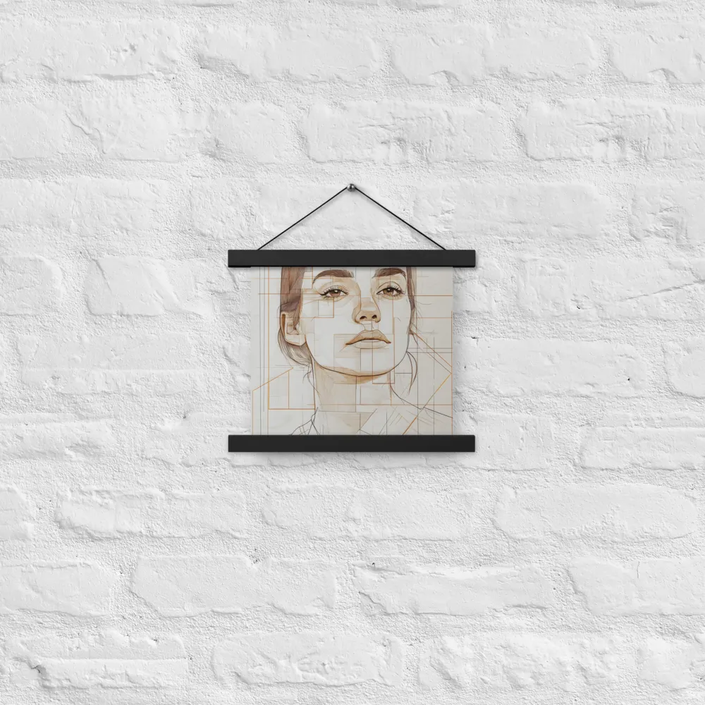 Geometric Serenity: A Minimalist Portrait | Poster With Black Wood Hanger | 10″×10″