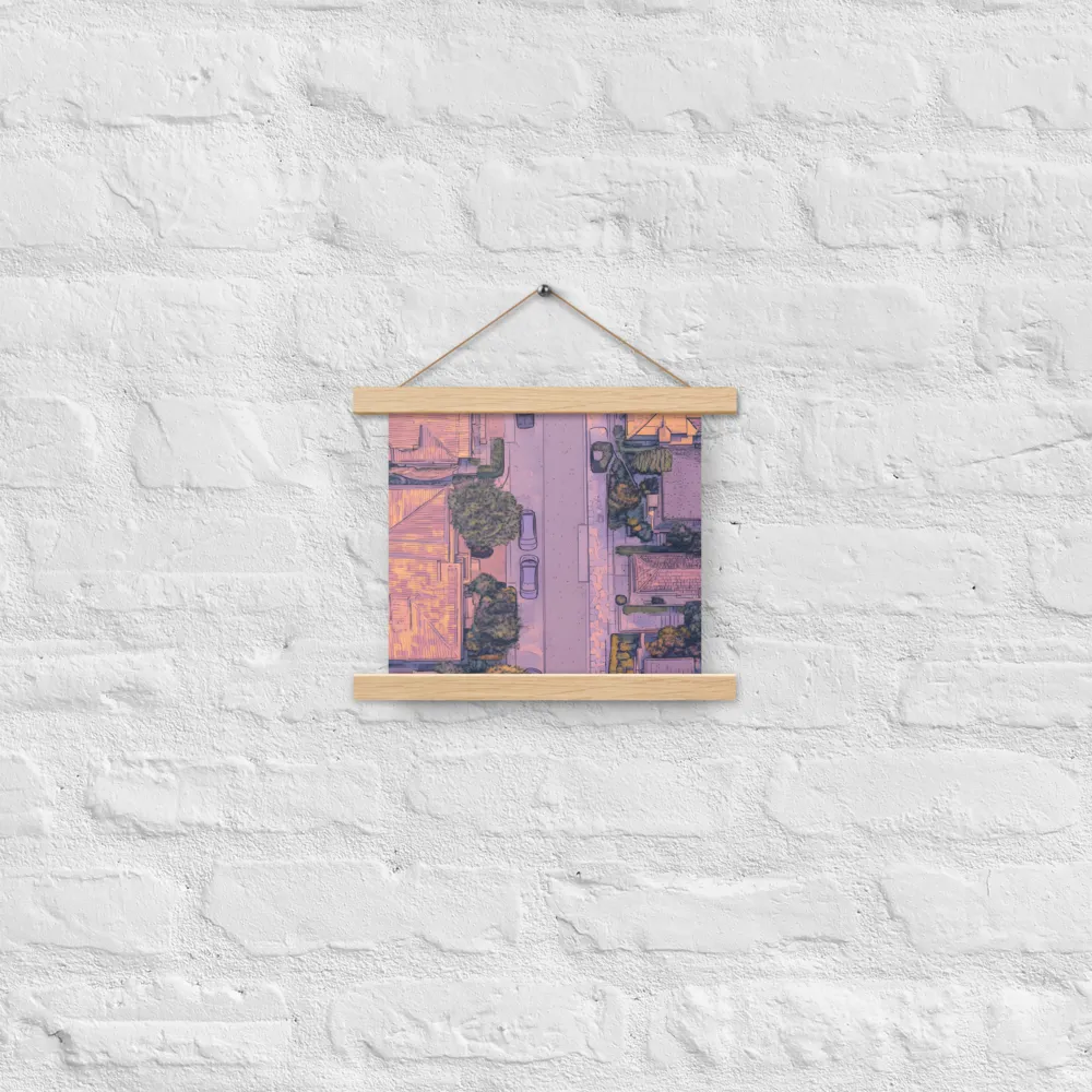 Aerial Serenity: Suburban Oasis | Poster With Oak Wood Hanger | 10″×10″