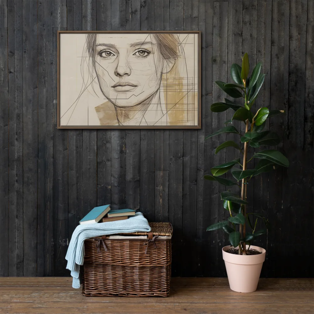 Geometric Elegance: A Modern Portrait | Canvas with Brown Frame | 24″×36″
