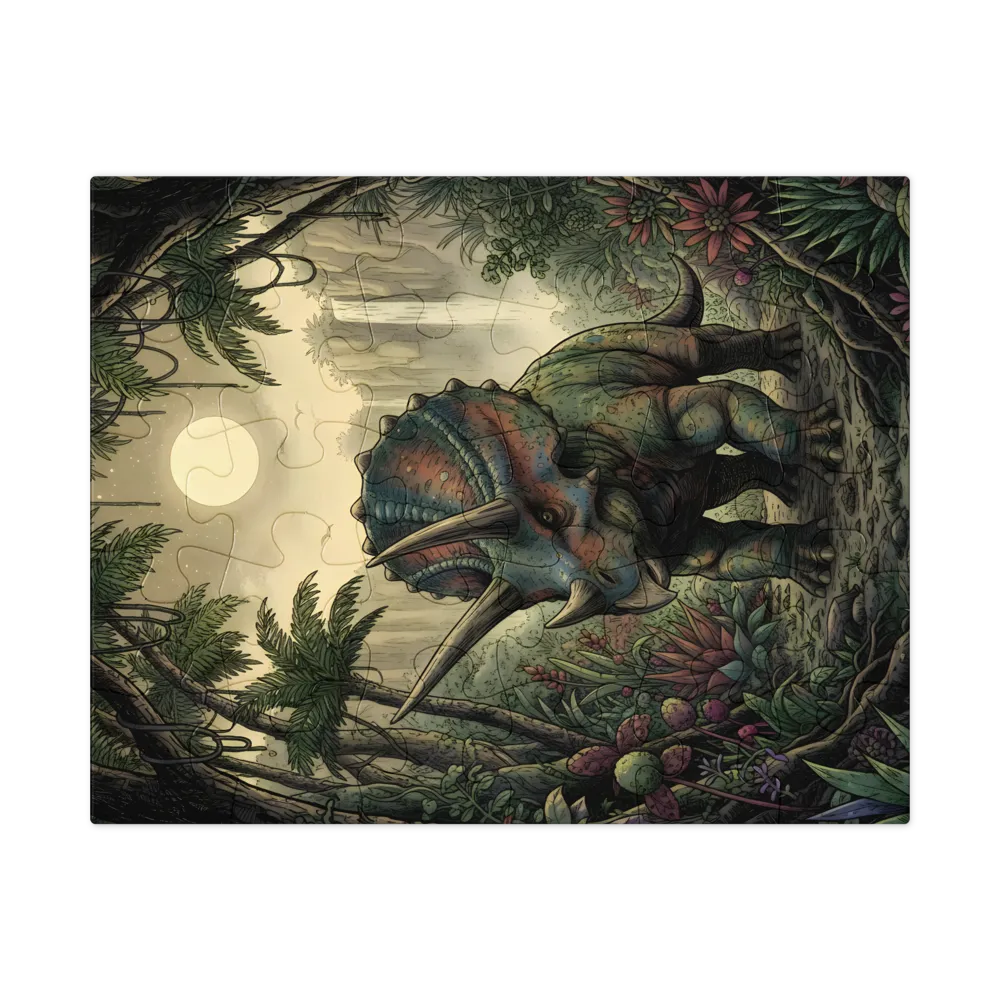 Moonlit Triceratops 
 Jigsaw Puzzle in Tin Box