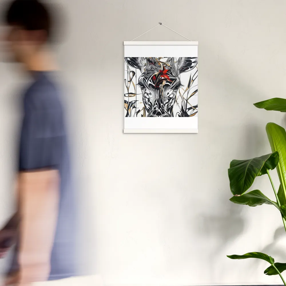 Floral Elegance: The Giraffe's Portrait | Poster With White Wood Hanger | 16″×20″