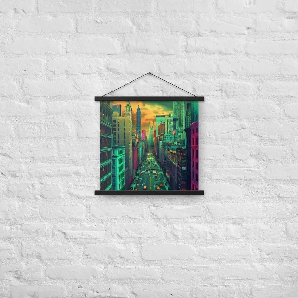 Urban Surrealism: Neon Dreams | Poster With Black Wood Hanger | 18″×18″