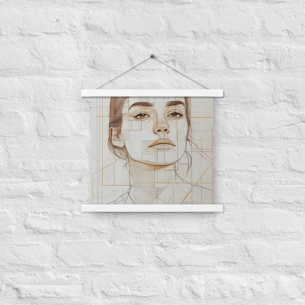 Geometric Serenity: A Minimalist Portrait | Poster With White Wood Hanger | 14″×14″