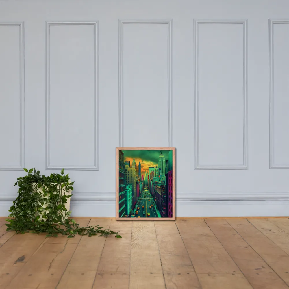 Urban Surrealism: Neon Dreams | Poster with Red oak Frame | 16″×20″