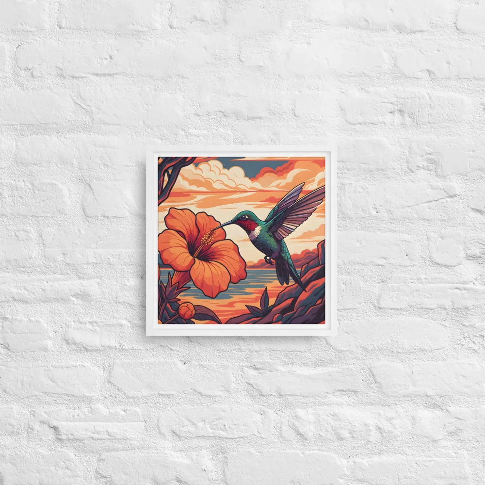 Hummingbird and Hibiscus 
 Canvas with White Frame | 12″x 12″
