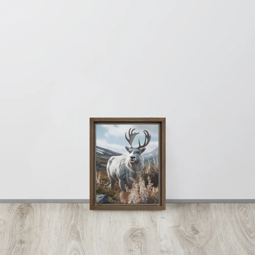 Majestic Harmony: The Reindeer in Nature | Canvas with Brown Frame | 8″×10″