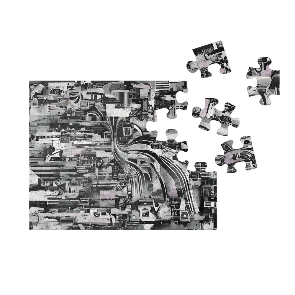 Monochrome City Collage 
 Jigsaw Puzzle in Tin Box