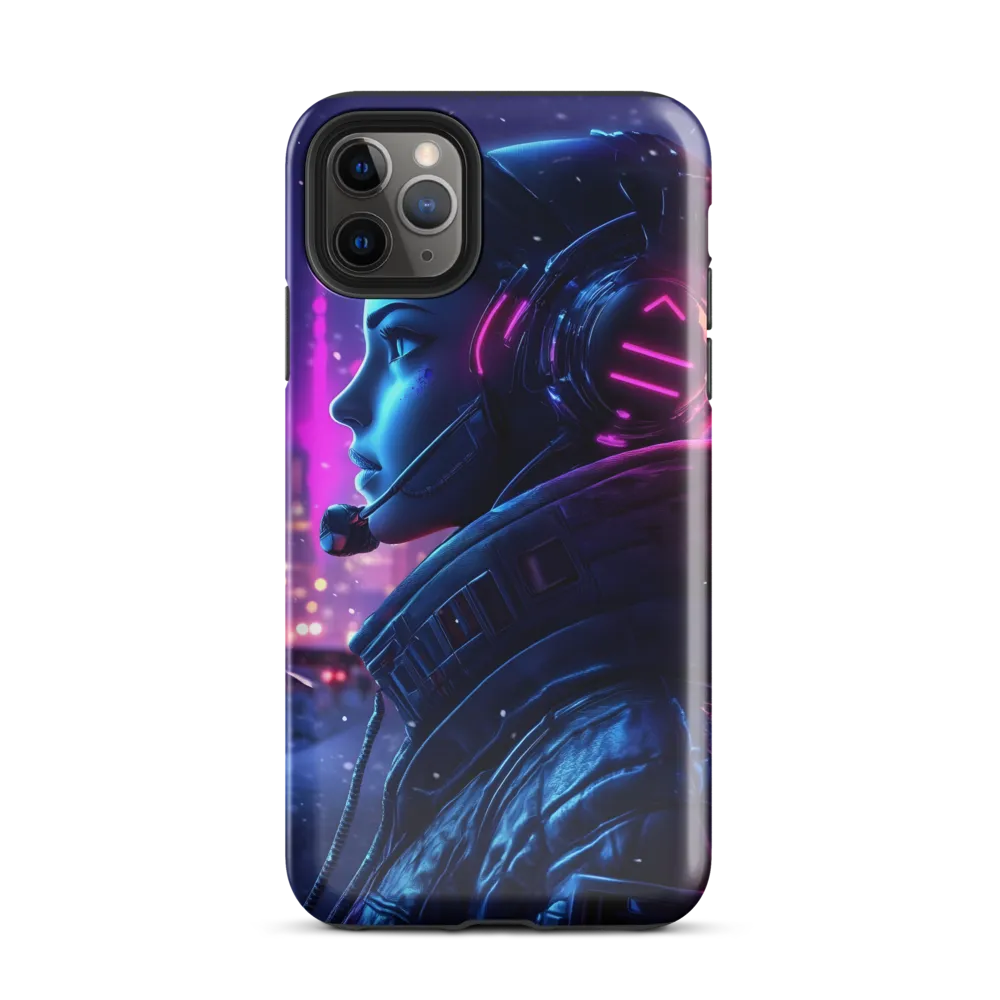 Dystopian Elegance: Cyberpunk Figure in Neon | Phone Case |  11 Pro Max | Tough Case | Glossy