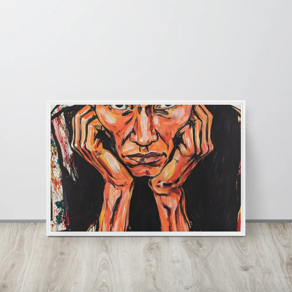 Contemplative Intensity: An Expressionist Portrait | Canvas with White Frame | 20″×30″