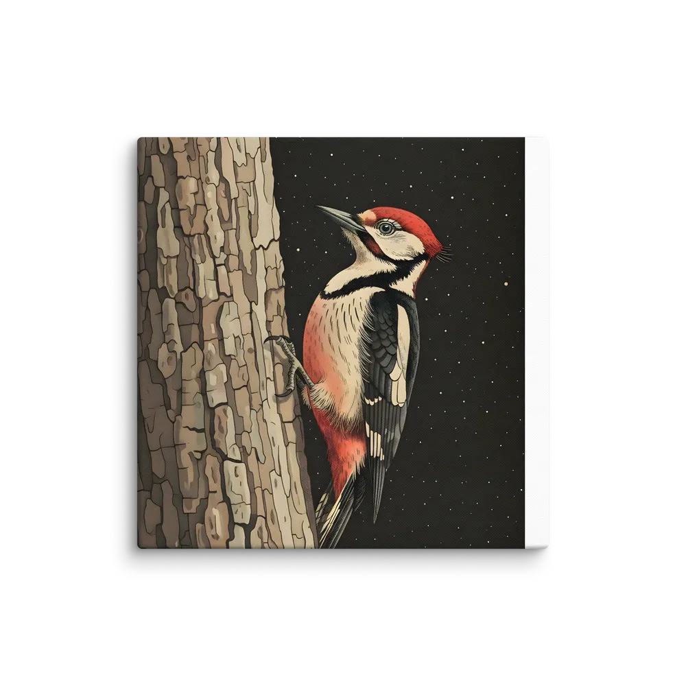 Woodpecker on Bark 
 Canvas | 18″x 18″