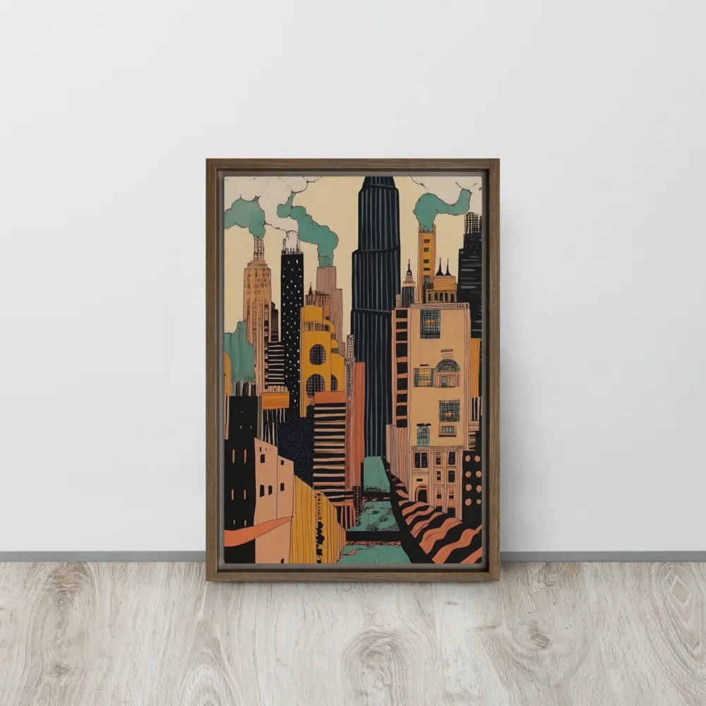 Urban Symphony in Ink | Canvas with Brown Frame | 12″×18″
