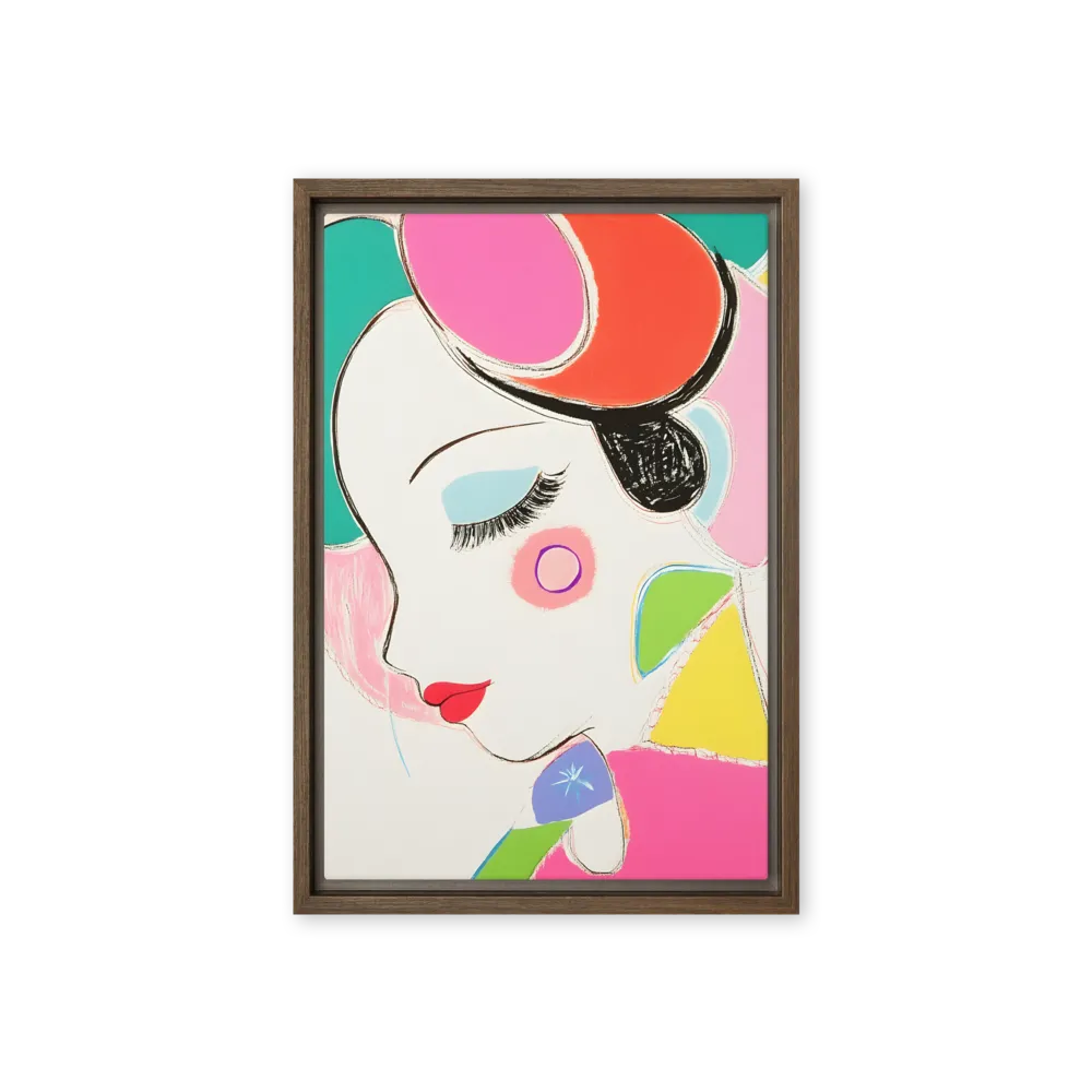 Whimsical Portrait in Colorful Abstraction | Canvas with Brown Frame | 12″×18″