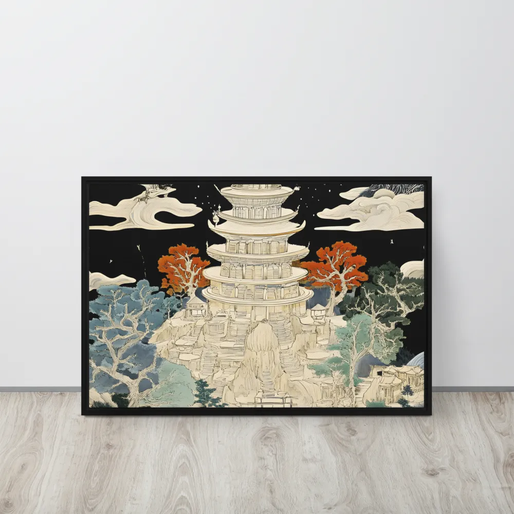 Whispers of the Pagoda | Canvas with Black Frame | 20″×30″