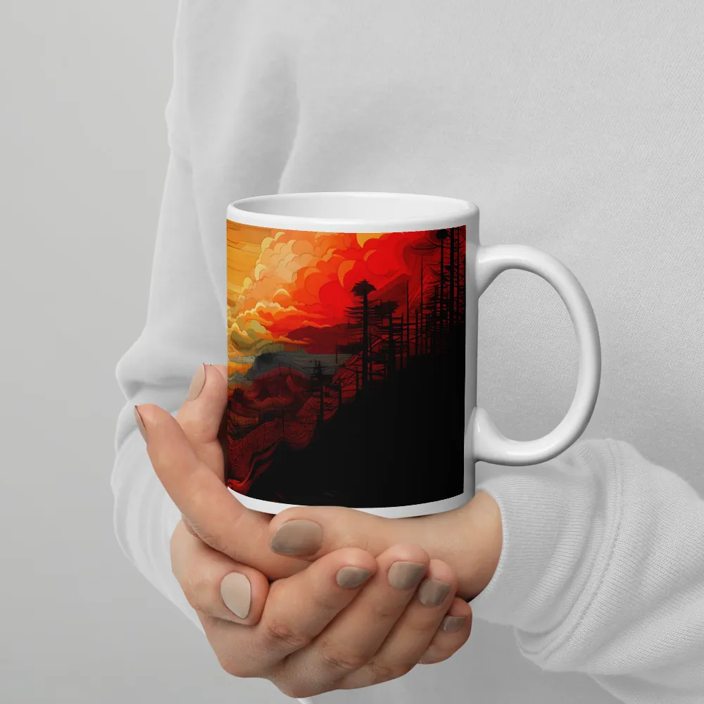 Ethereal Sunset: A Serene Landscape in Flowing Forms | Mugs | Multiple Sizes & Colors