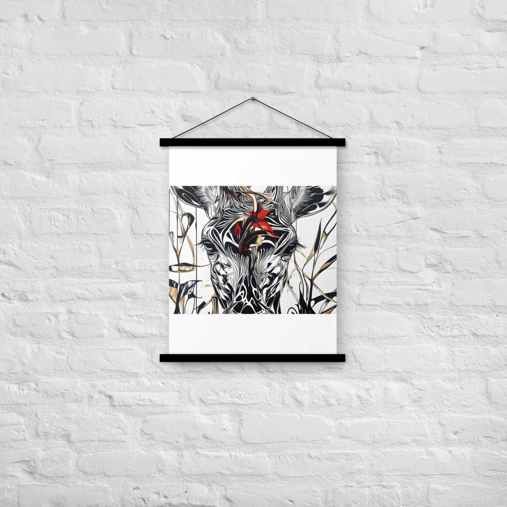 Floral Elegance: The Giraffe's Portrait | Poster With Black Wood Hanger | 18″×24″