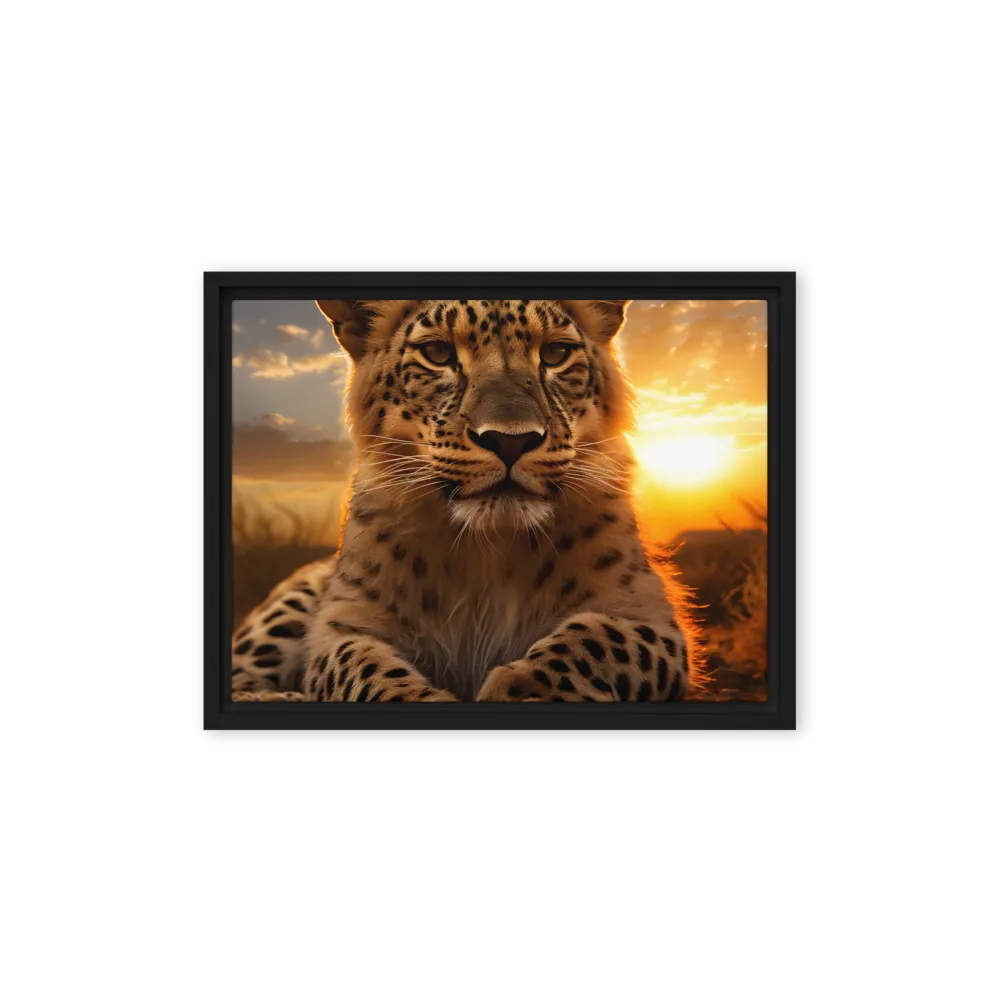 Regal Presence: The Leopard at Sunset | Canvas with Black Frame | 12″×16″