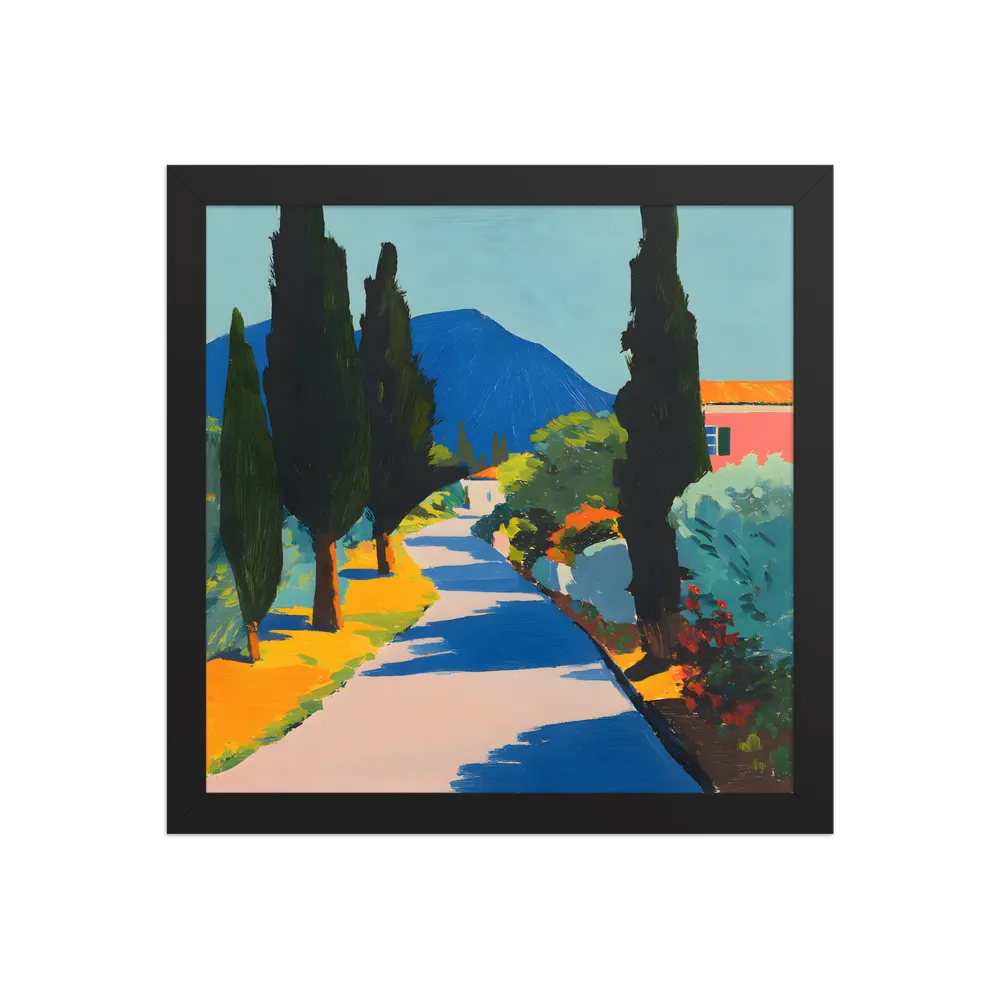 Sunlit Cypress Lane 
 Poster with Black Frame | 12″x 12″