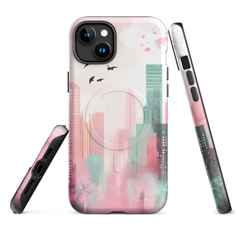 Dreamy Cityscape in Pink and Cyan