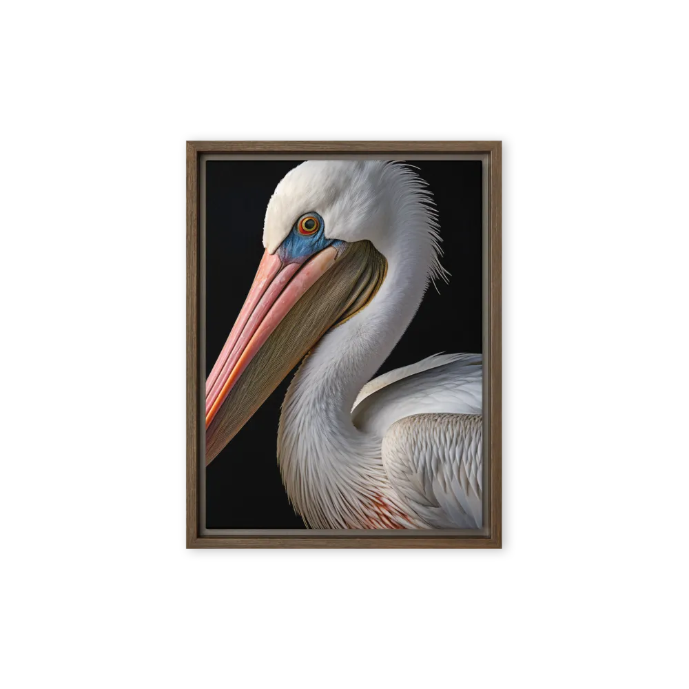 Elegance in White: The Pelican | Canvas with Brown Frame | 9″×12″