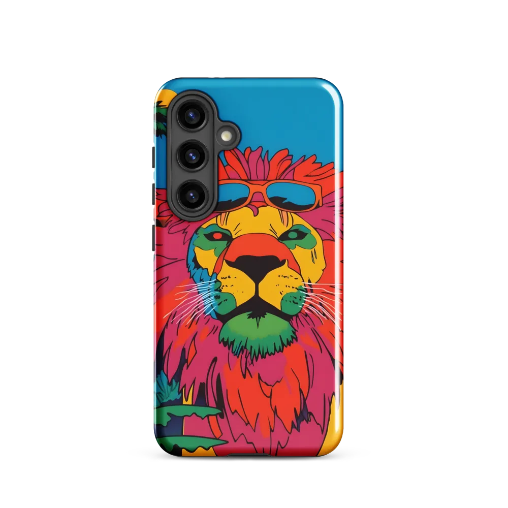 Lion with Sunglasses: A Vibrant Tropical Portrait | Phone Case |  S24 | Tough Case | Glossy