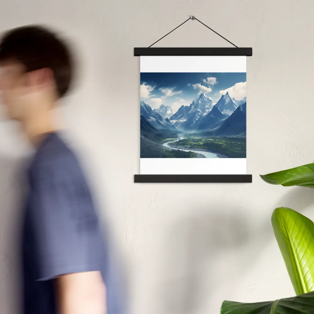 Majestic Serenity: A Landscape of Mountains and Rivers | Poster With Black Wood Hanger | 11″×14″