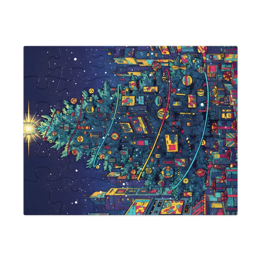 Midnight City Christmas Tree 
 Jigsaw Puzzle in Tin Box