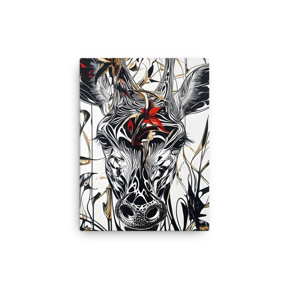 Floral Elegance: The Giraffe's Portrait | Thin Canvas | 9″×12″