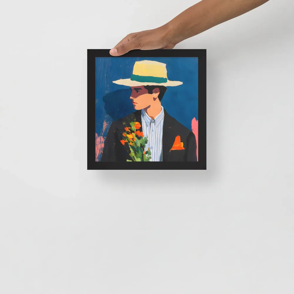 Portrait with Hat and Flowers 
 Poster with Black Frame | 10″x 10″