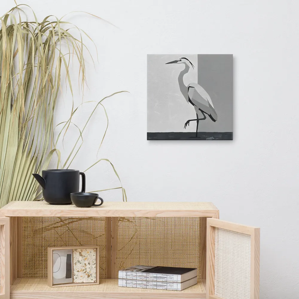 Grayscale Heron 
 Canvas | 16″x 16″