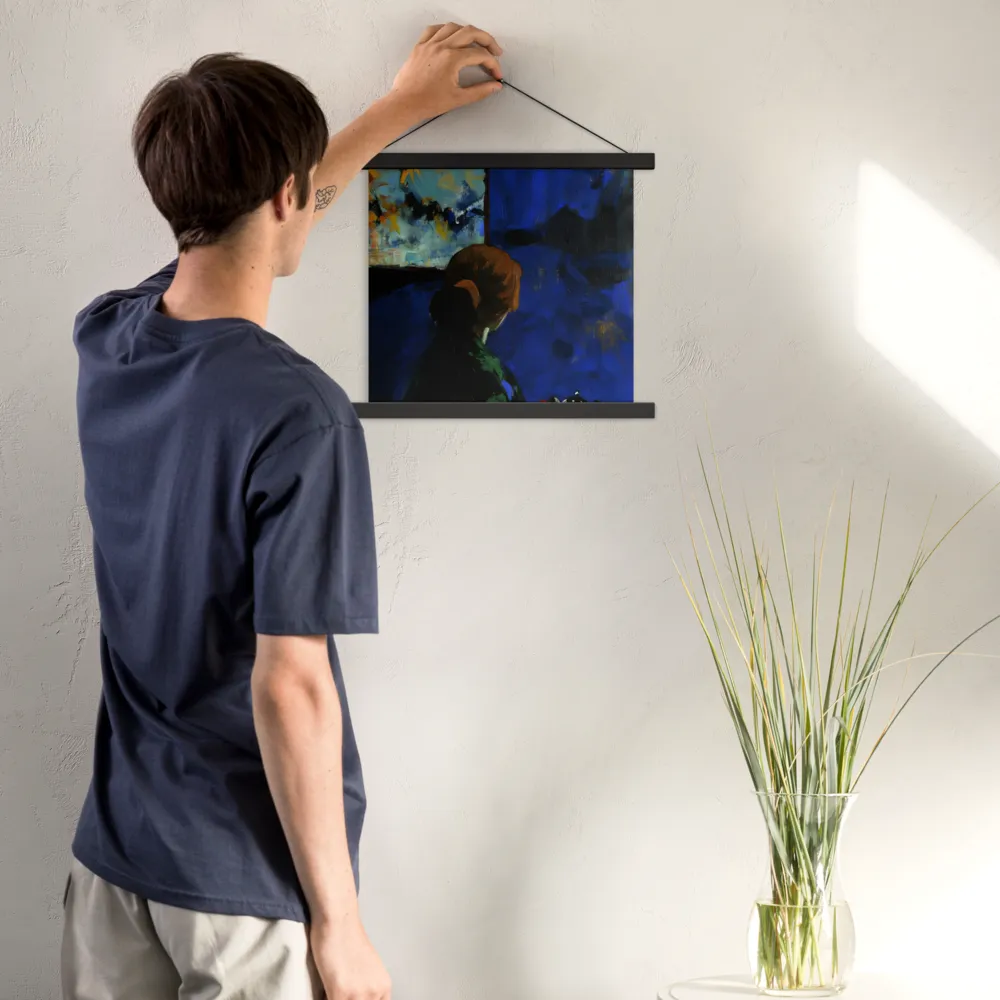 Contemplation Under the Night Sky | Poster With Black Wood Hanger | 14″×14″