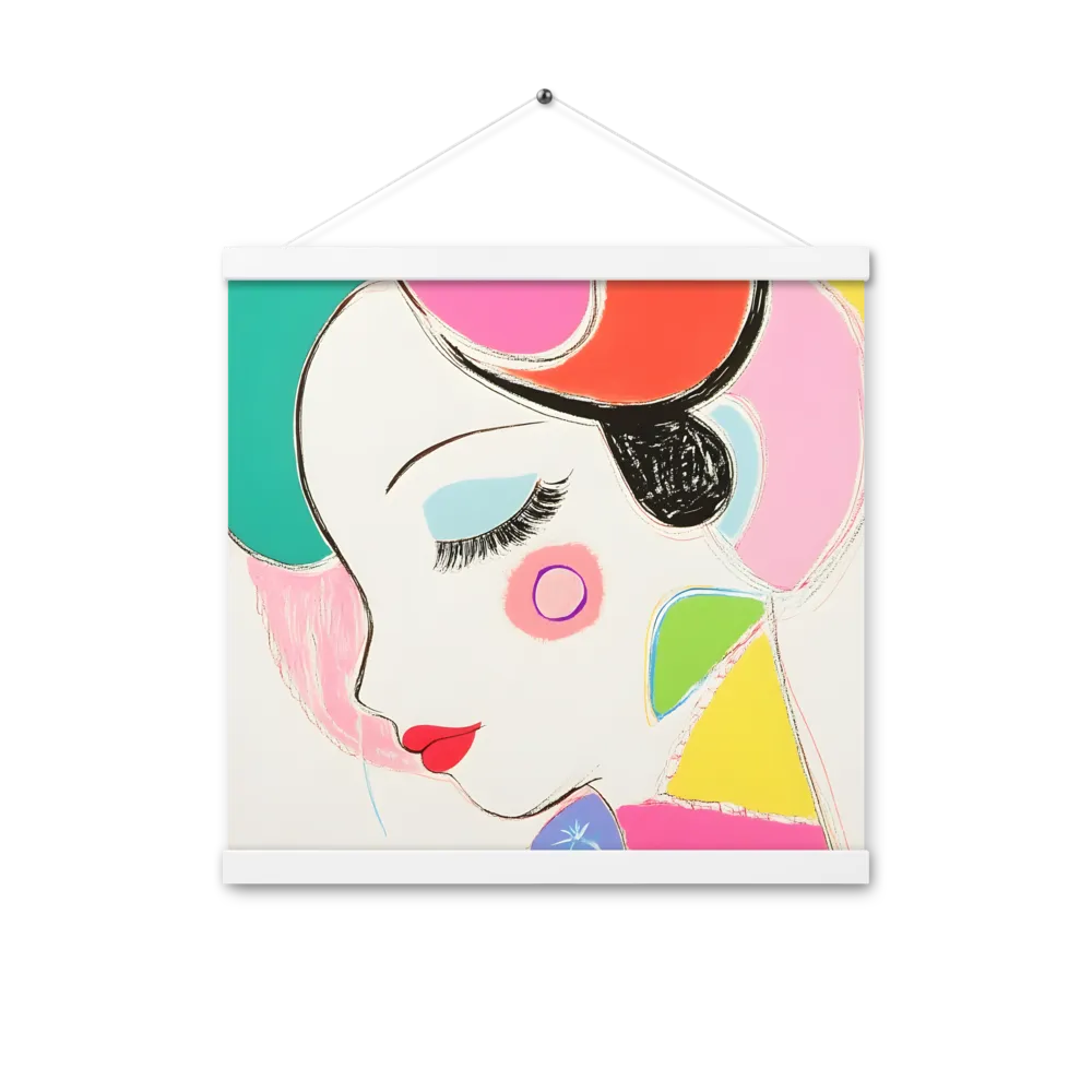 Whimsical Portrait in Colorful Abstraction | Poster With White Wood Hanger | 16″×16″