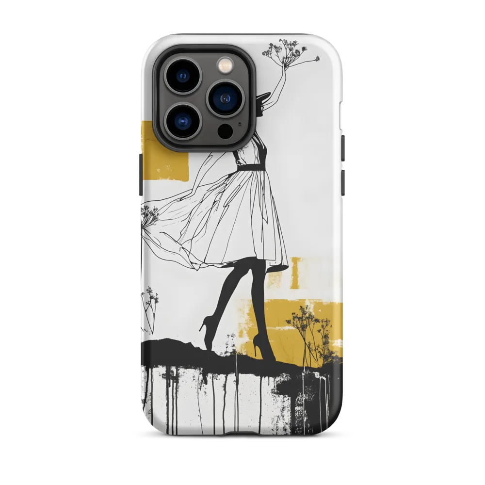 Ochre Silhouette — Woman with Wildflowers