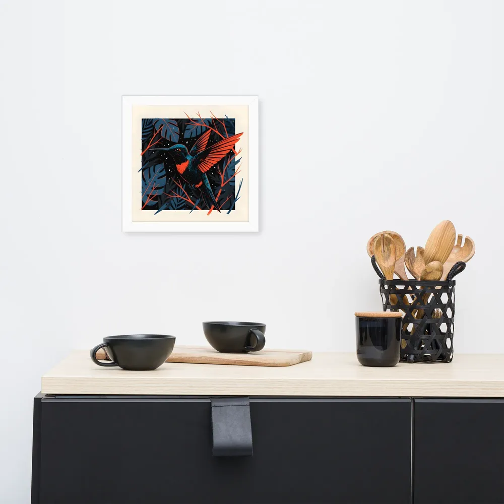 Midnight Hummingbird 
 Poster with White Frame | 10″x 10″