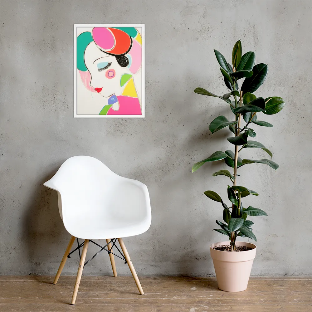 Whimsical Portrait in Colorful Abstraction | Poster with White Frame | 18″×24″