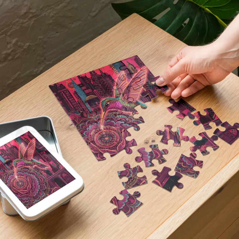 Mandala Hummingbird 
 Jigsaw Puzzle in Tin Box