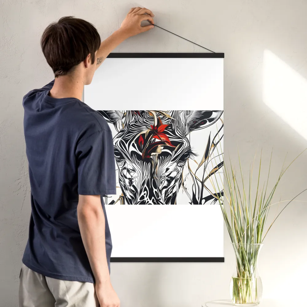 Floral Elegance: The Giraffe's Portrait | Poster With Black Wood Hanger | 24″×36″