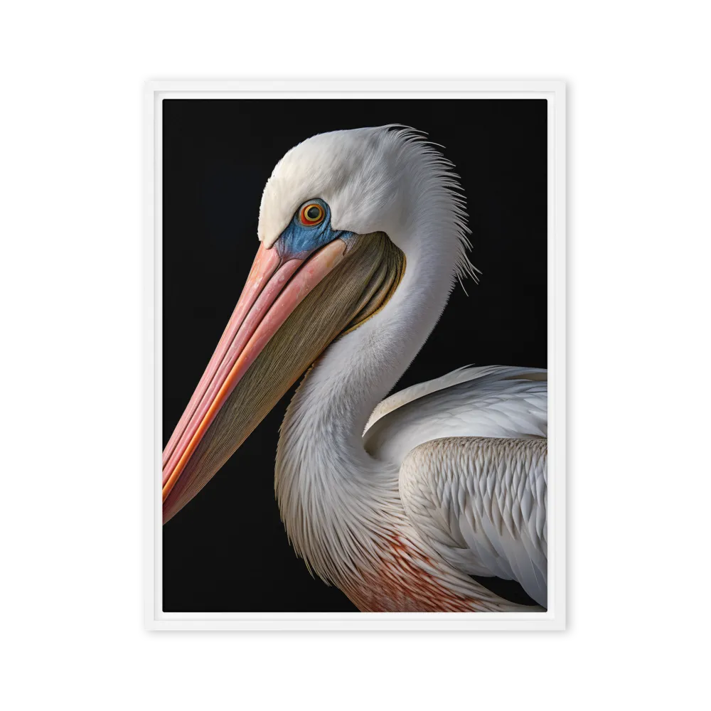 Elegance in White: The Pelican | Canvas with White Frame | 24″×32″
