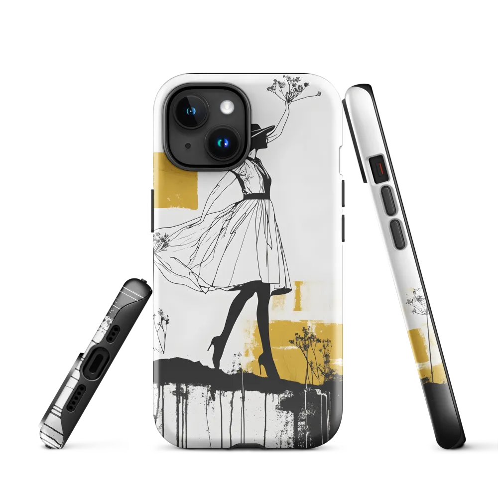 Ochre Silhouette — Woman with Wildflowers