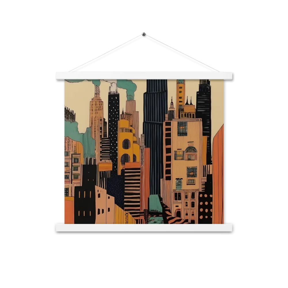 Urban Symphony in Ink | Poster With White Wood Hanger | 18″×18″