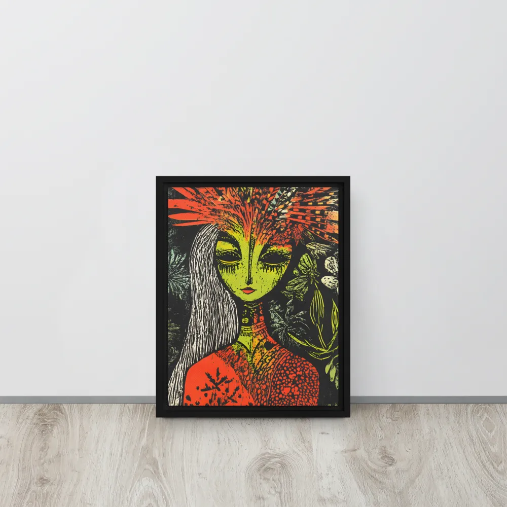 Mystical Flora: A Surreal Portrait | Canvas with Black Frame | 11″×14″