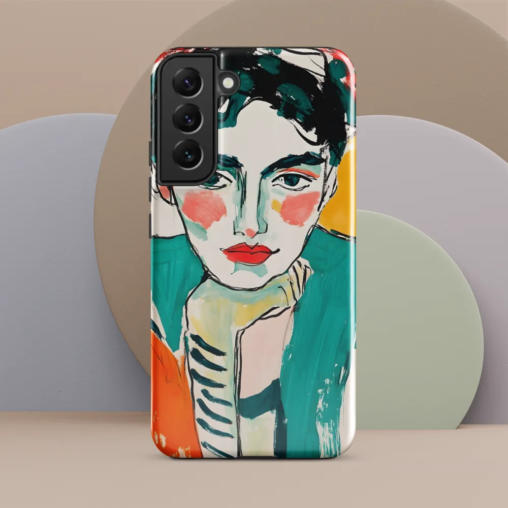 Contemplative Portrait in Bold Hues | Phone Case |  S22 Plus | Tough Case | Glossy