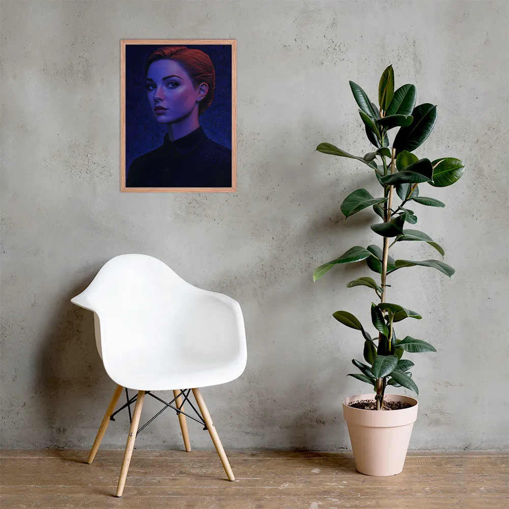 Ethereal Portrait in Blue and Red | Poster with Red oak Frame | 18″×24″