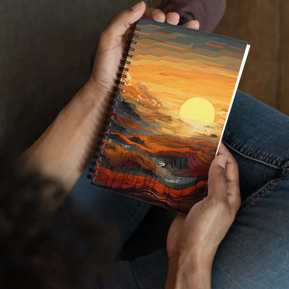 Ethereal Sunset: A Serene Landscape in Flowing Forms | Spiral Notebook