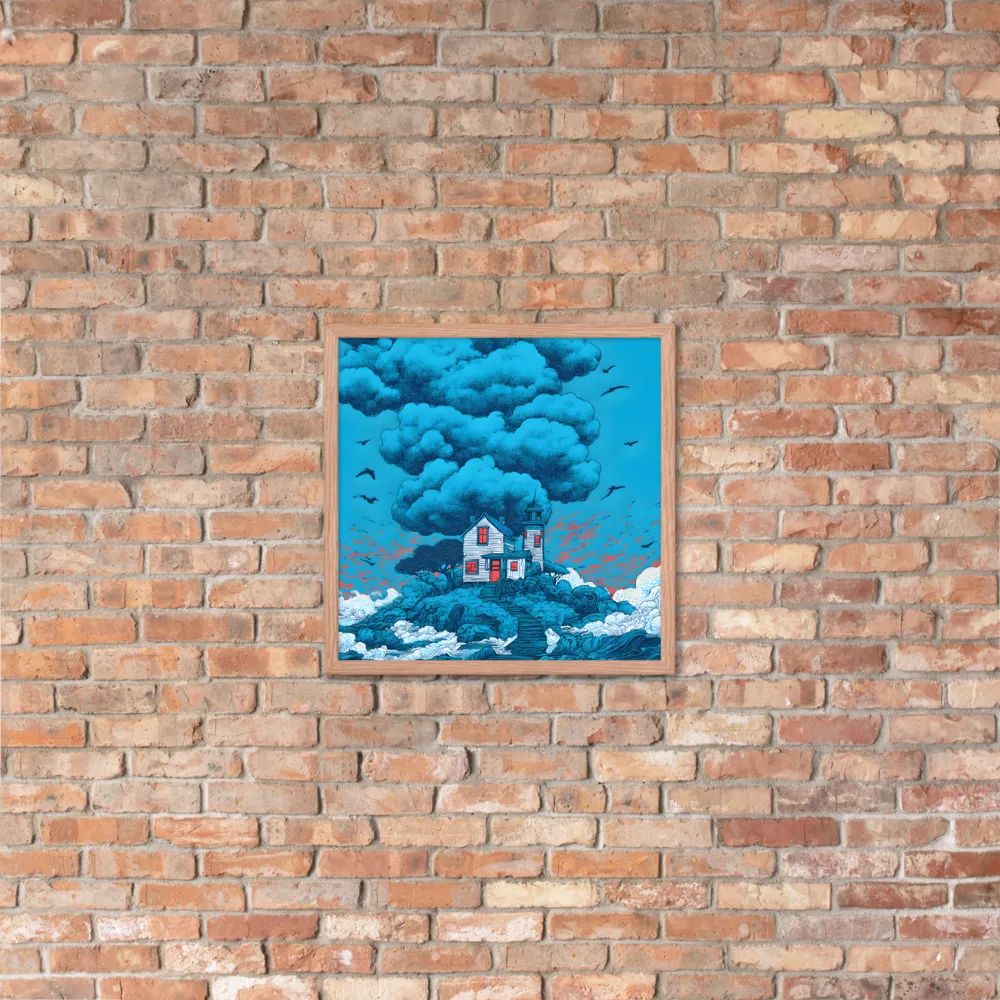 Beacon on Blue 
 Poster with Red oak Frame | 18″x 18″