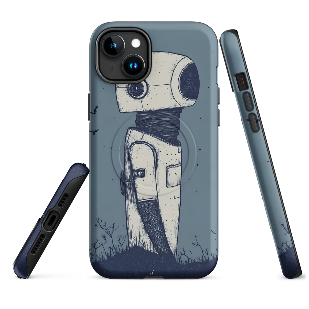 Contemplative Robot in a Barren Landscape | Phone Case |  15 Plus | MagSafe® Tough Case | Matte